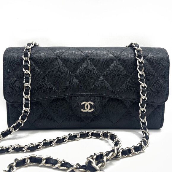 Authentic CHANEL CC Classic Caviar Flap Wallet on Chain Shoulder Crossbody Black - Picture 2 of 16